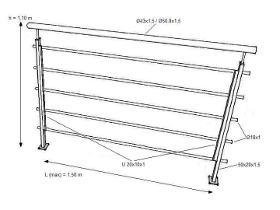 Dimensiones del balcón de barrote horizontal - Modelo Mosquetón